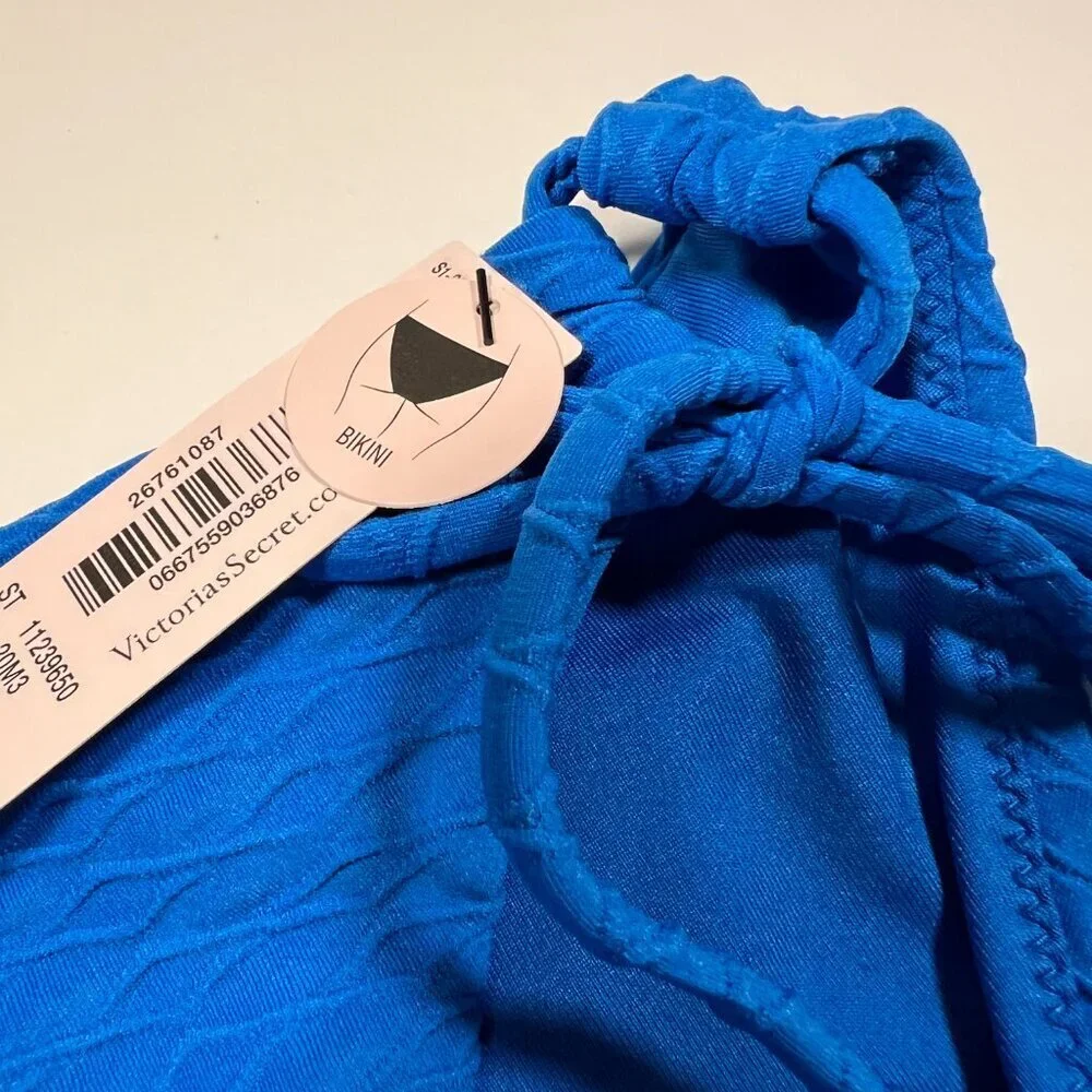 Victoria Secret XXL / 2XL Bikini Bottom Classic DOUBLE Side Tie Textured Blue - Picture 5 of 6